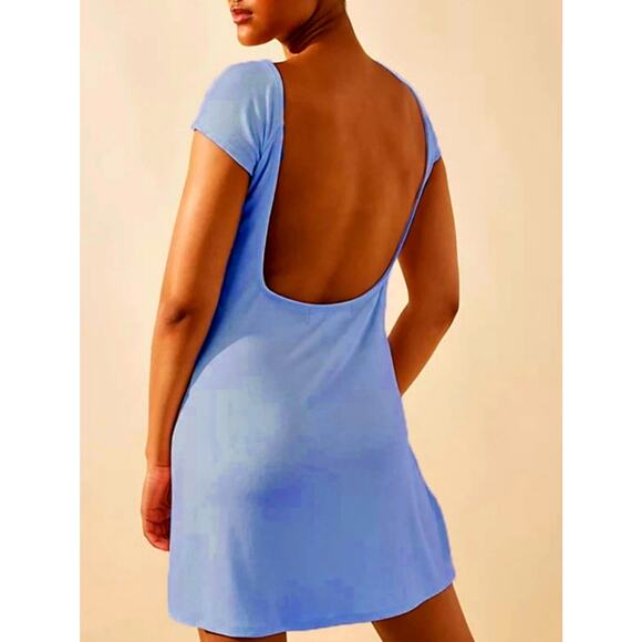 Free People Rosalia Low Back Mini Dress Coverup Blue Iris S - Picture 2 of 4